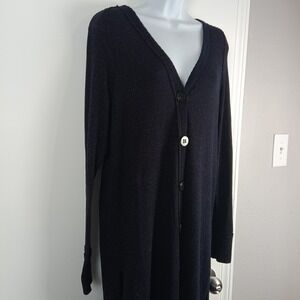 We The Free Cardigan Sweater Womens S/M Metallic Long Duster Pockets Button Up
